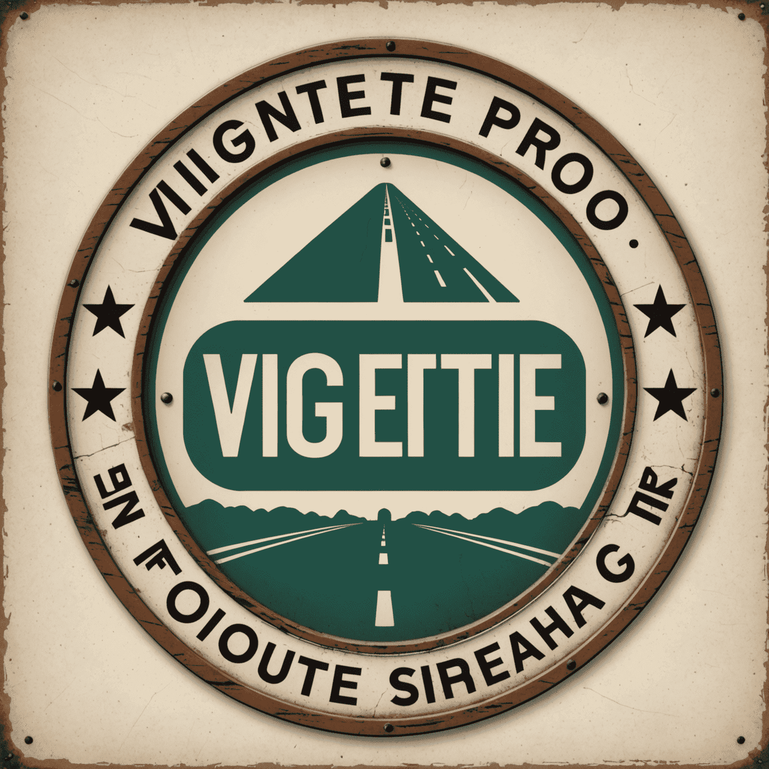 Vignette-Pro Logo: Ein stilisiertes Autobahnschild mit dem Text 'Vignette-Pro'