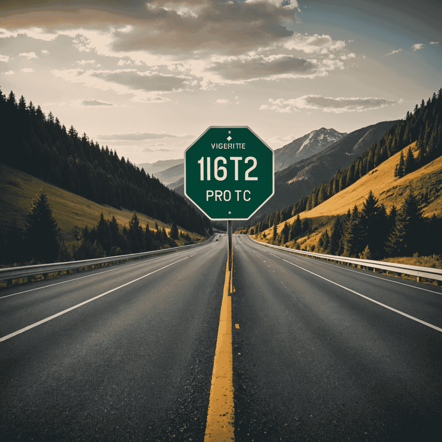 Vignette-Pro Logo: Ein stilisiertes Autobahnschild mit dem Text 'Vignette-Pro'