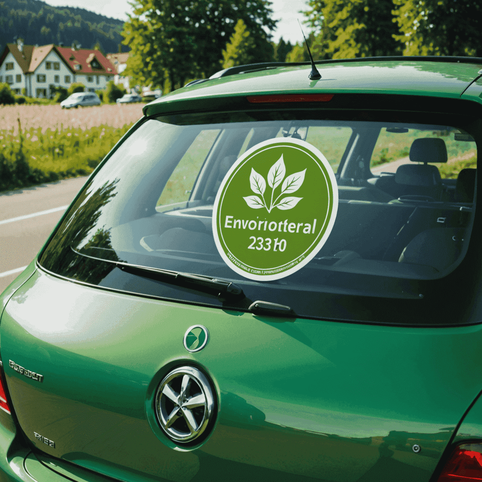 Eine grüne Umweltplakette an der Windschutzscheibe eines Autos in einer deutschen Umweltzone
